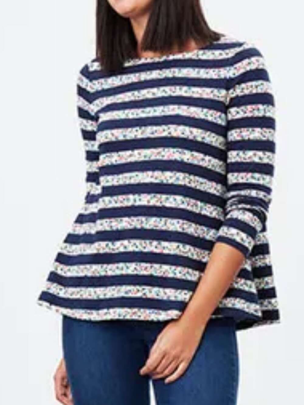 Joules Harbour Tunic Shirt Top Long Sleeve Cotton Navy Blue Striped Ditsy Dot L